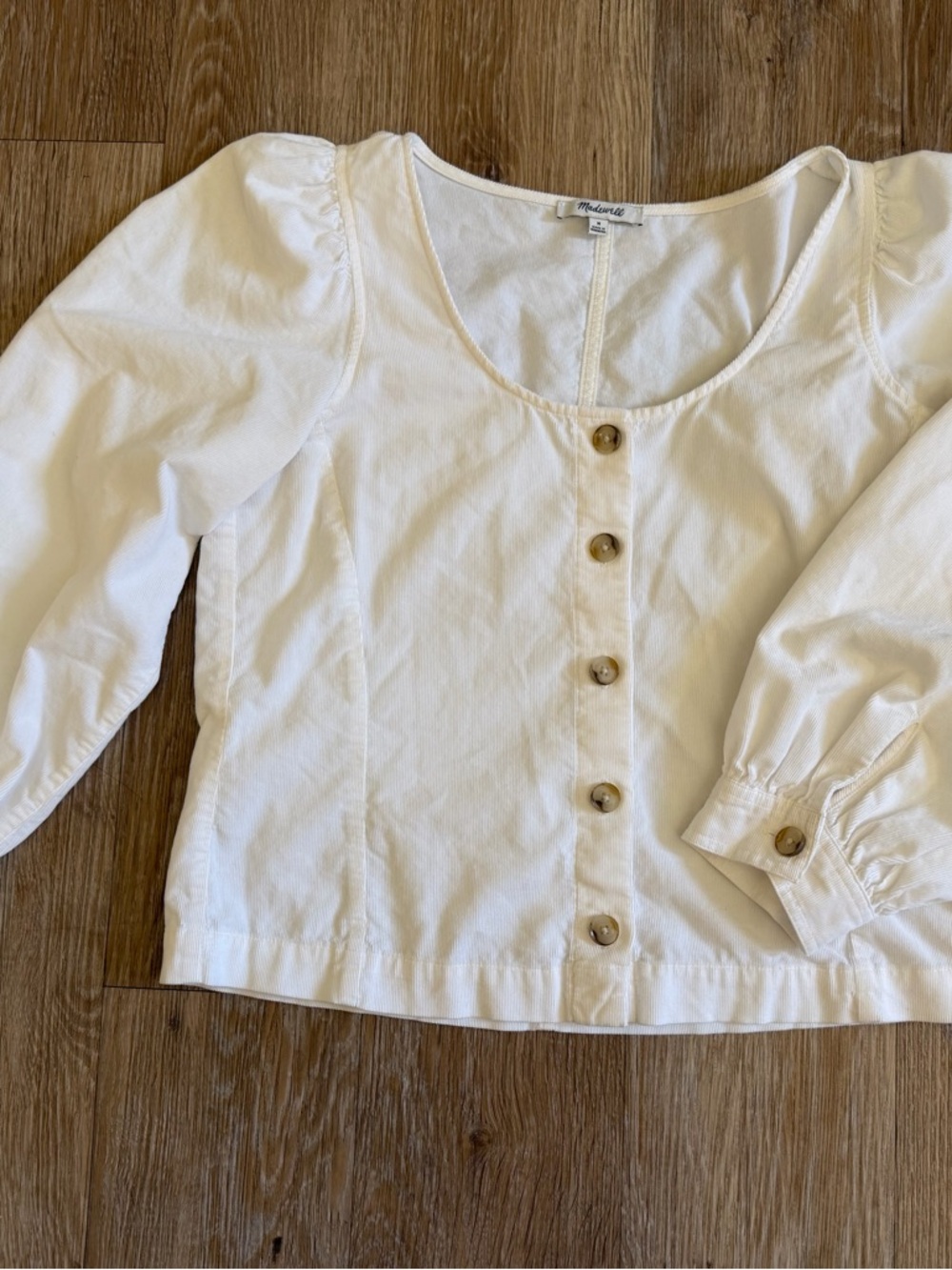 Madewell Cream Button-Front Peasant Blouse